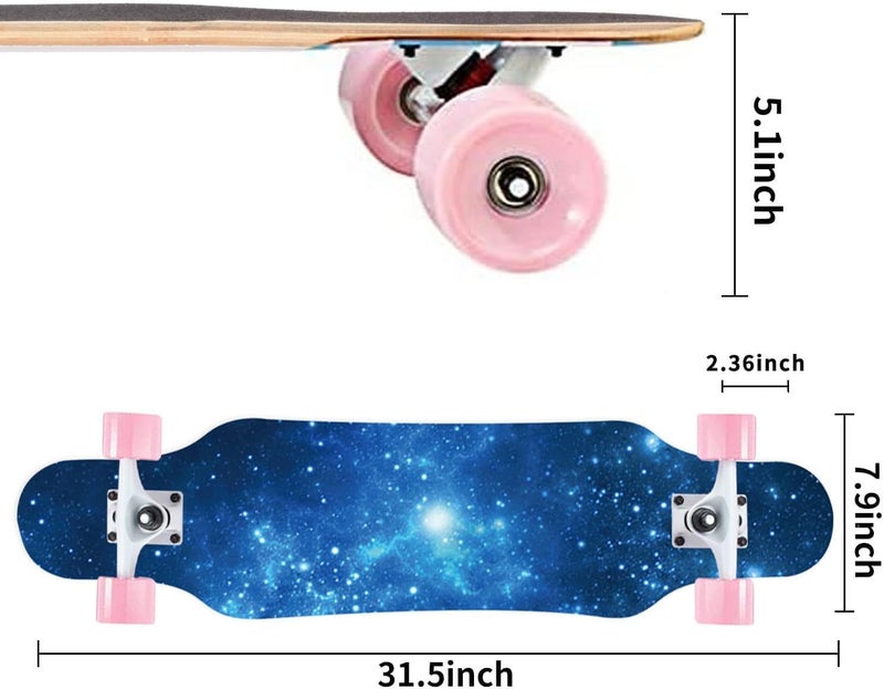 asktom Mini Cruiser Longboard, 31 Inch Small Size Wide Wheel Skateboard, Beginner Stable & Easy-to-Control Skateboard, Suitable for Park & Street Riding, Unique Flame Pattern - Image 2